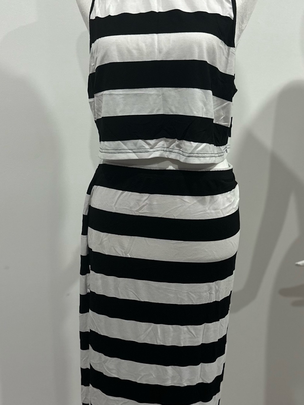 Black and White Striped Two-Piece Dress Set